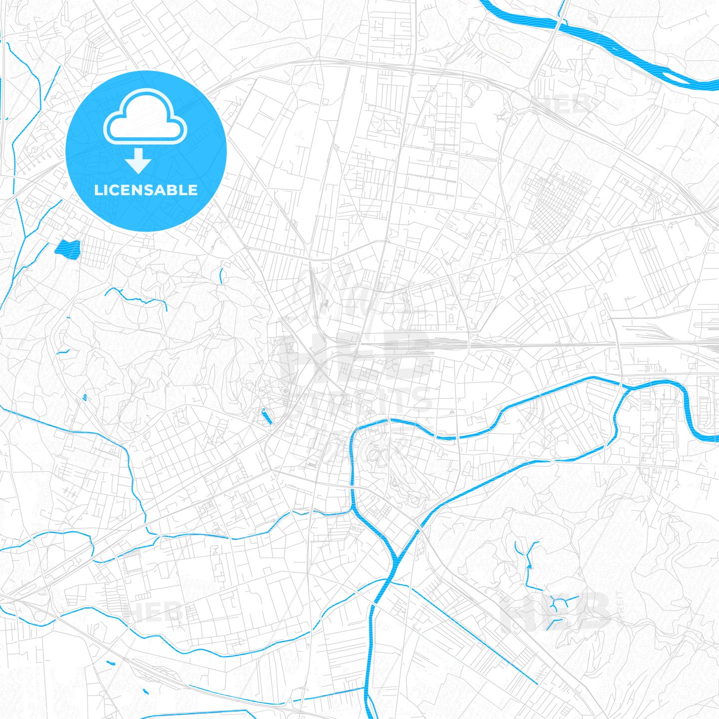 Ljubljana, Slovenia PDF vector map with water in focus