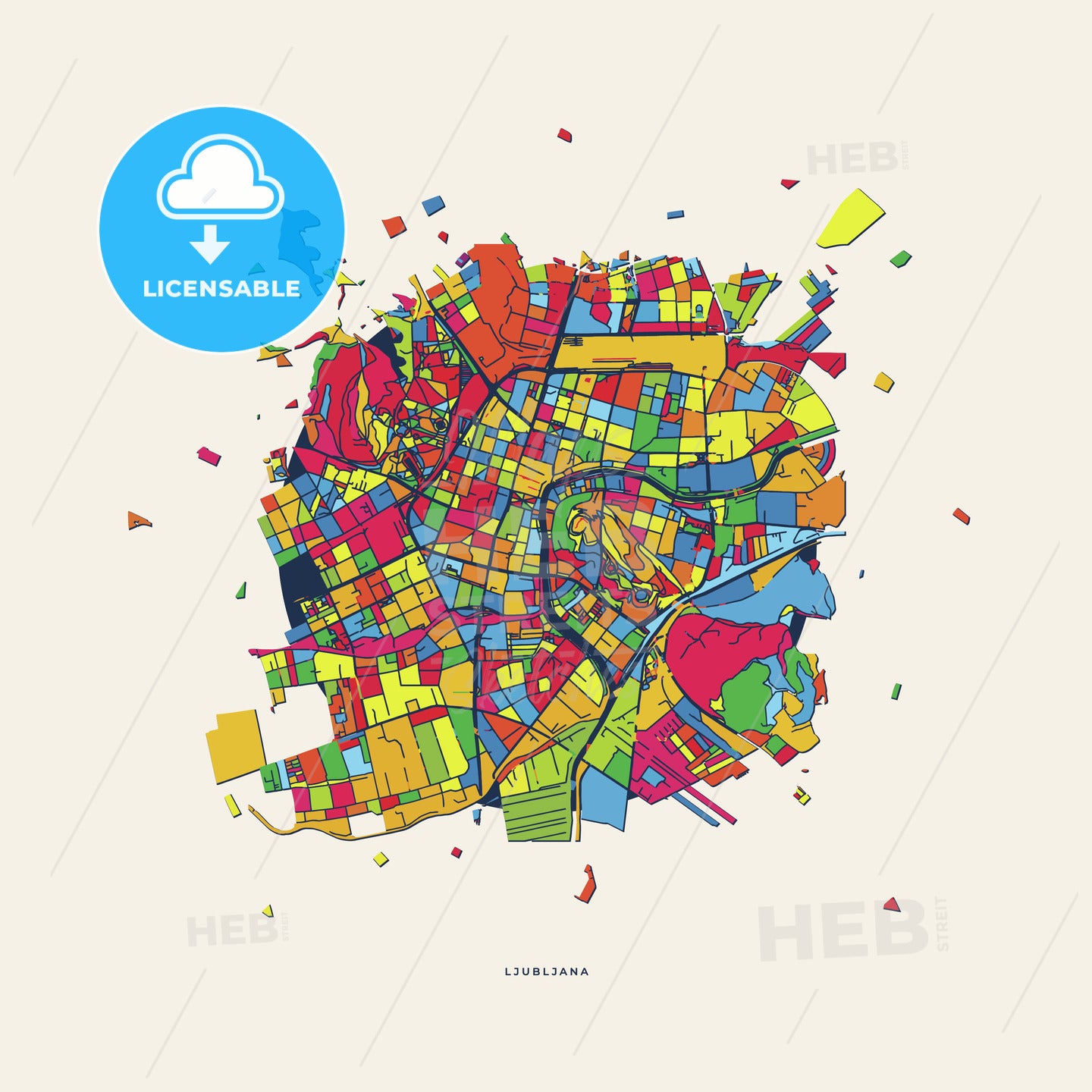 Ljubljana Slovenia colorful confetti map