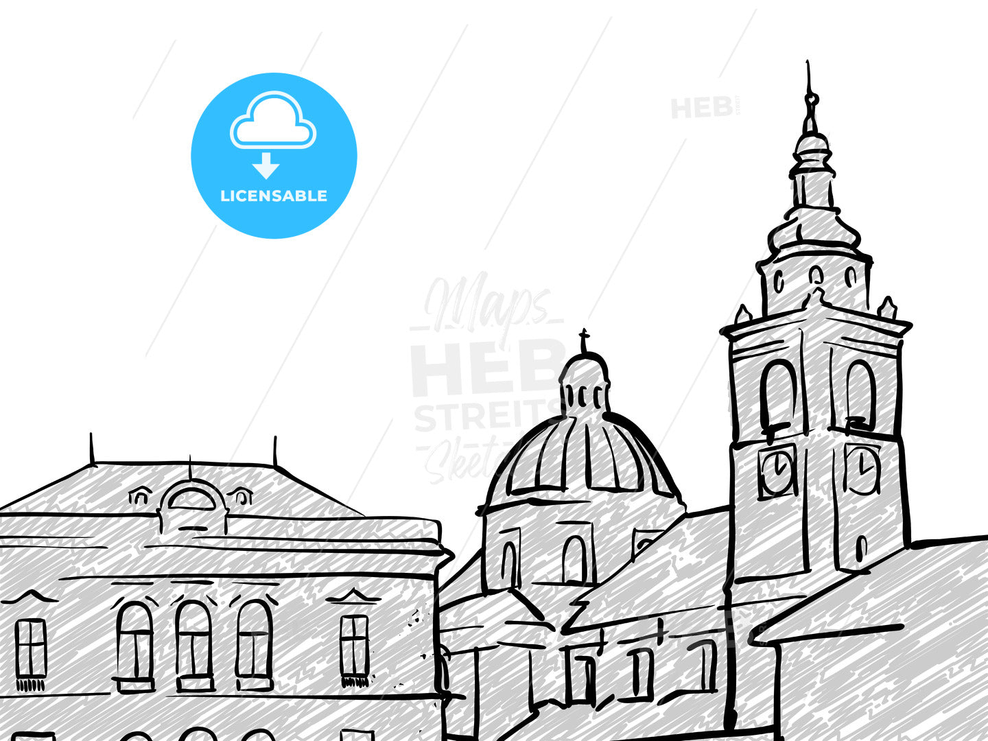 Ljubljana, Slovenia famous Travel Sketch – instant download