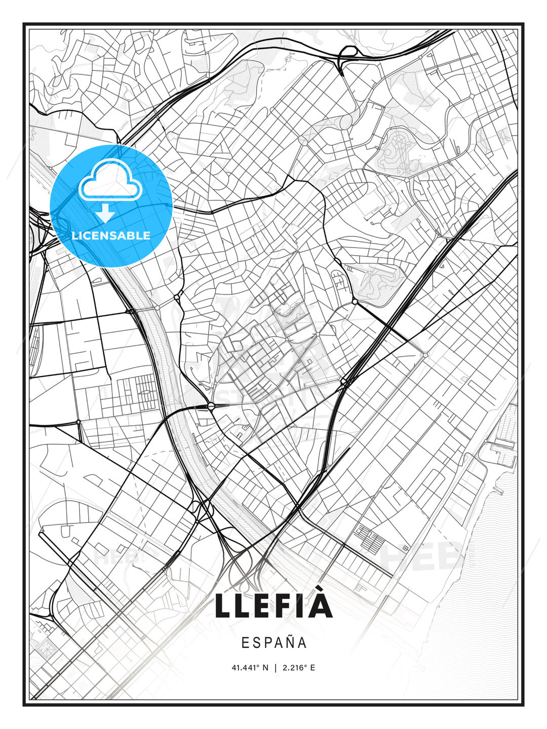 Llefià, Spain, Modern Print Template in Various Formats - HEBSTREITS Sketches