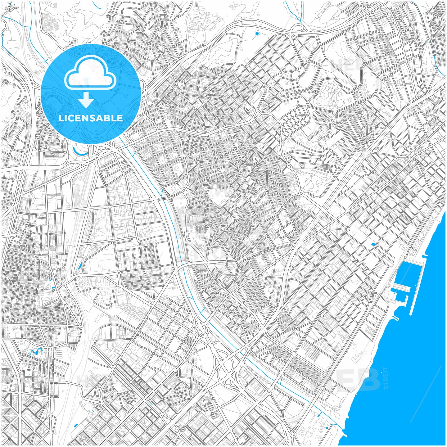 Llefià, 08913 Badalona, Spain, city map with high quality roads.