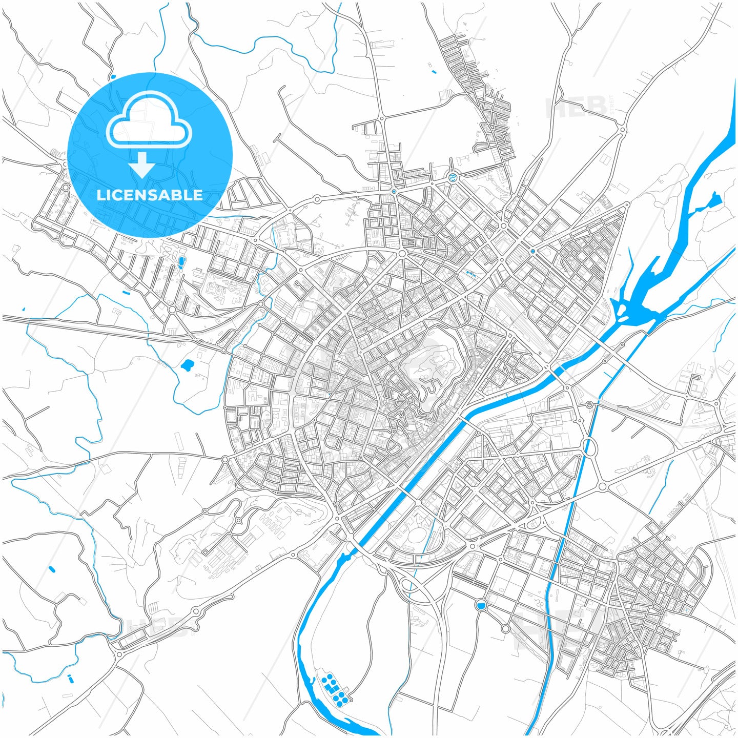 Lleida, Spain, city map with high quality roads.