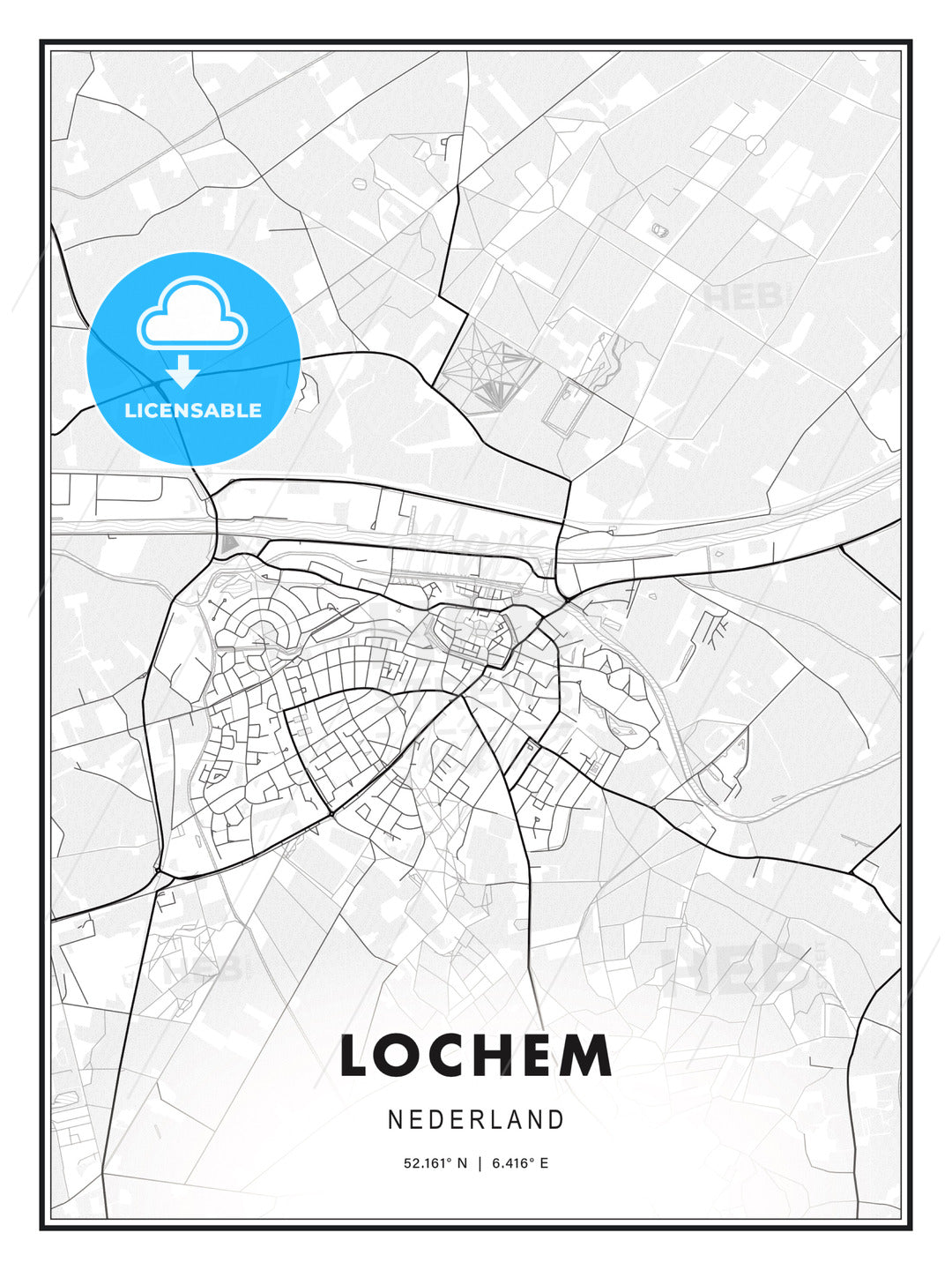 Lochem, Netherlands, Modern Print Template in Various Formats - HEBSTREITS Sketches