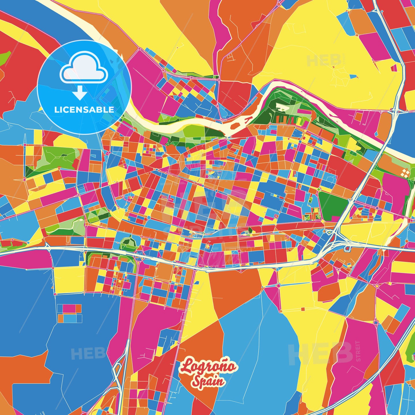 Logroño, Spain Crazy Colorful Street Map Poster Template - HEBSTREITS Sketches