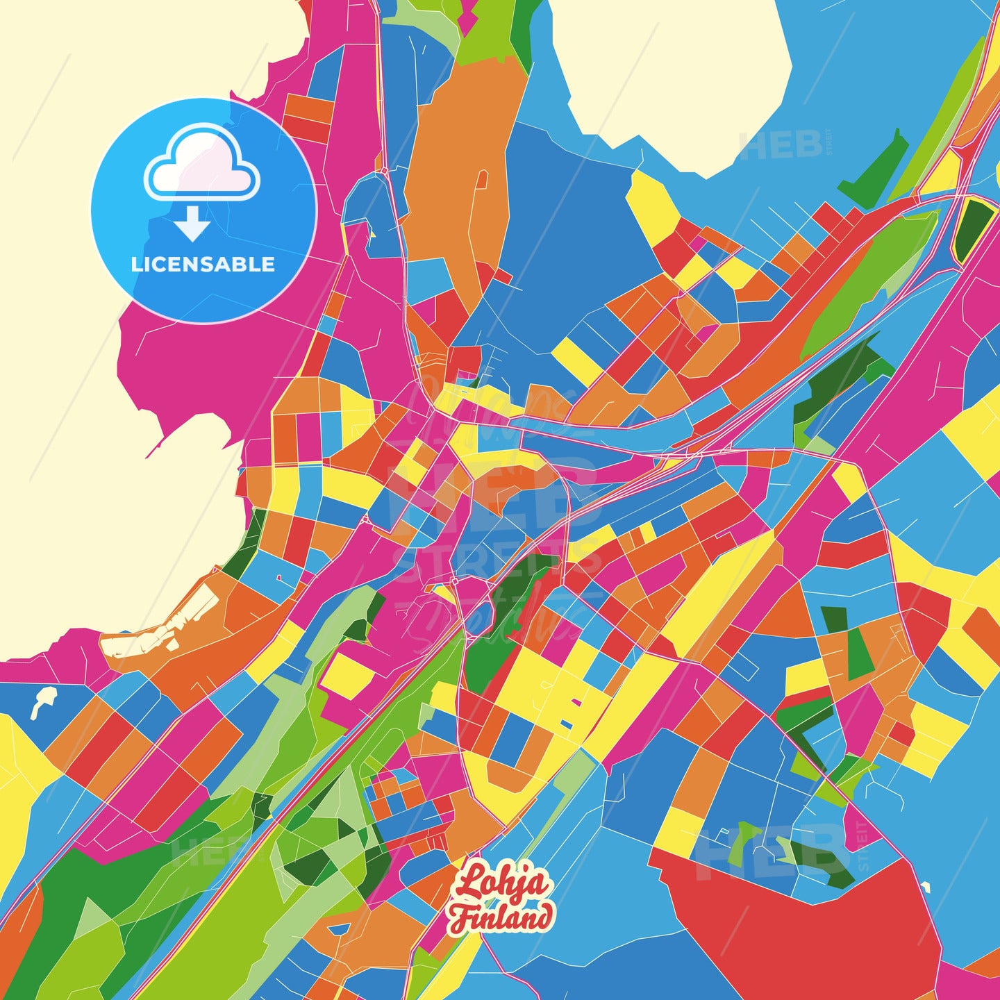 Lohja, Finland Crazy Colorful Street Map Poster Template - HEBSTREITS Sketches