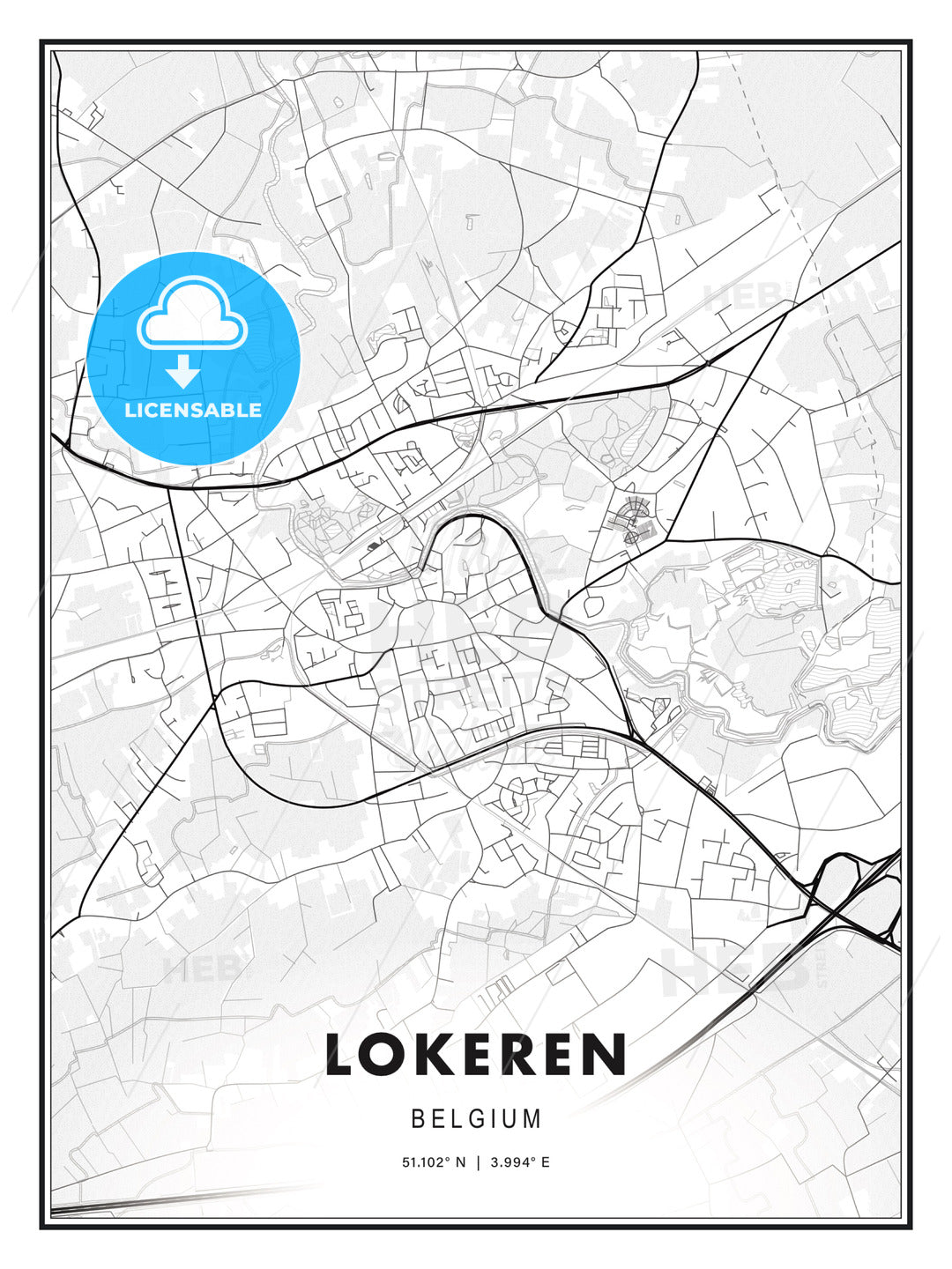 Lokeren, Belgium, Modern Print Template in Various Formats - HEBSTREITS Sketches