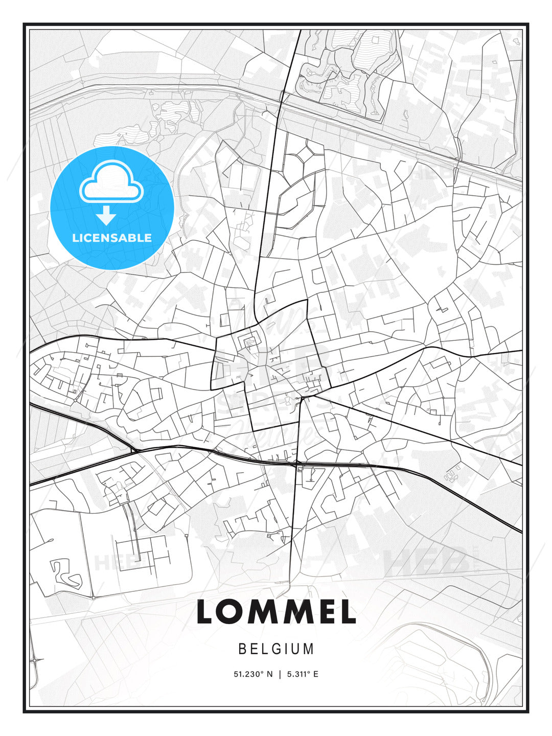 Lommel, Belgium, Modern Print Template in Various Formats - HEBSTREITS Sketches