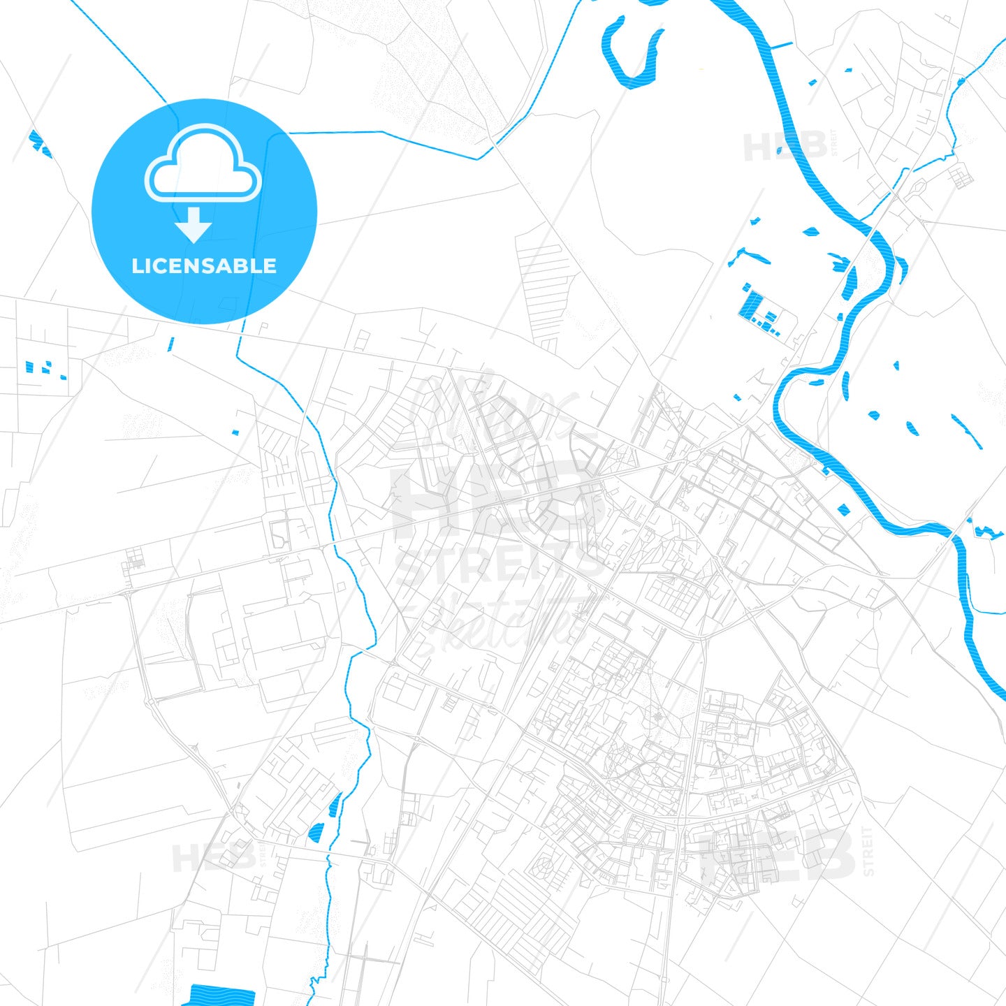 Łomża, Poland PDF vector map with water in focus - HEBSTREITS