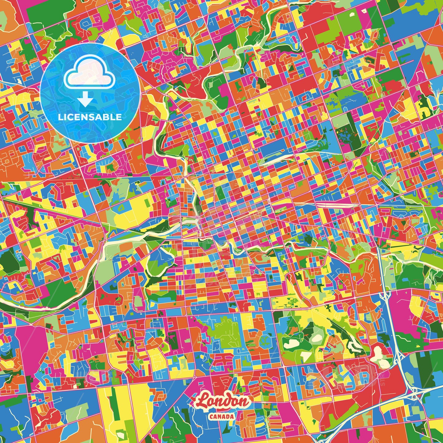 London, Canada Crazy Colorful Street Map Poster Template - HEBSTREITS Sketches