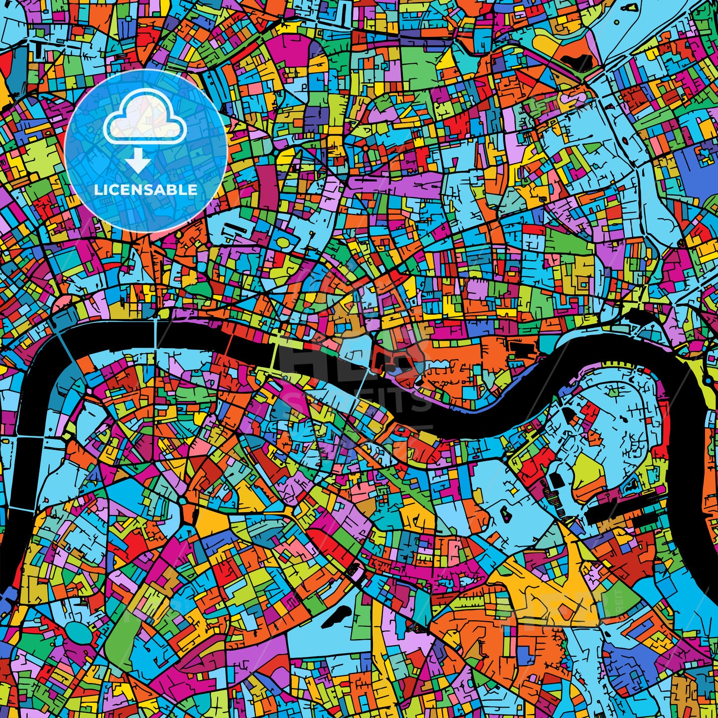 London Colorful Vector Map on Black