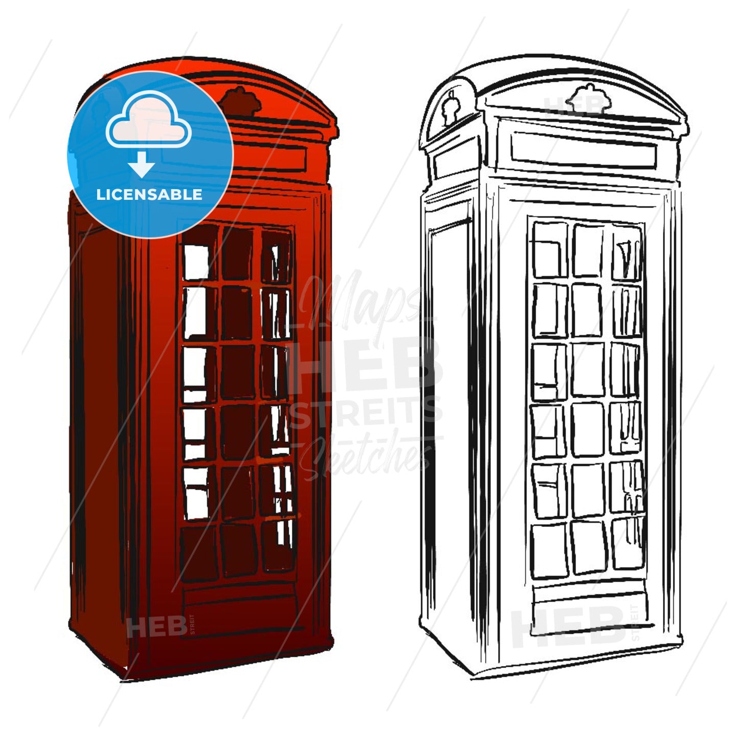London Old Telephone Box Sketch – instant download