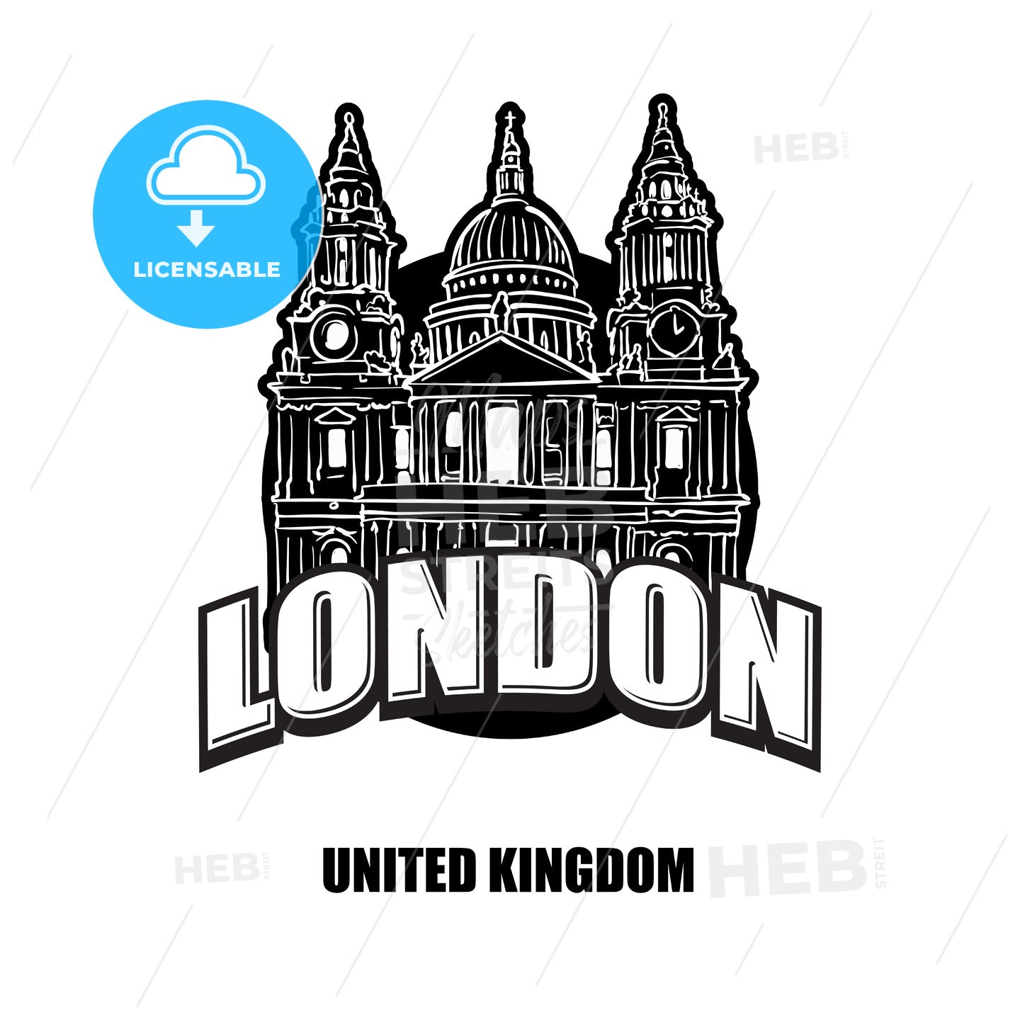 London St Pauls cathedral black and white logo – instant download