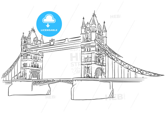 London Tower Bridge Outline Sketched – instant download
