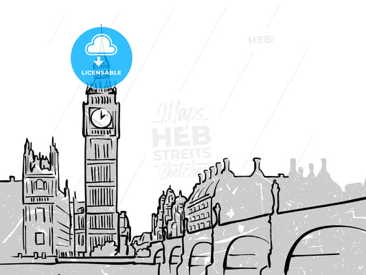 London, United Kingdom famous Travel Sketch – instant download