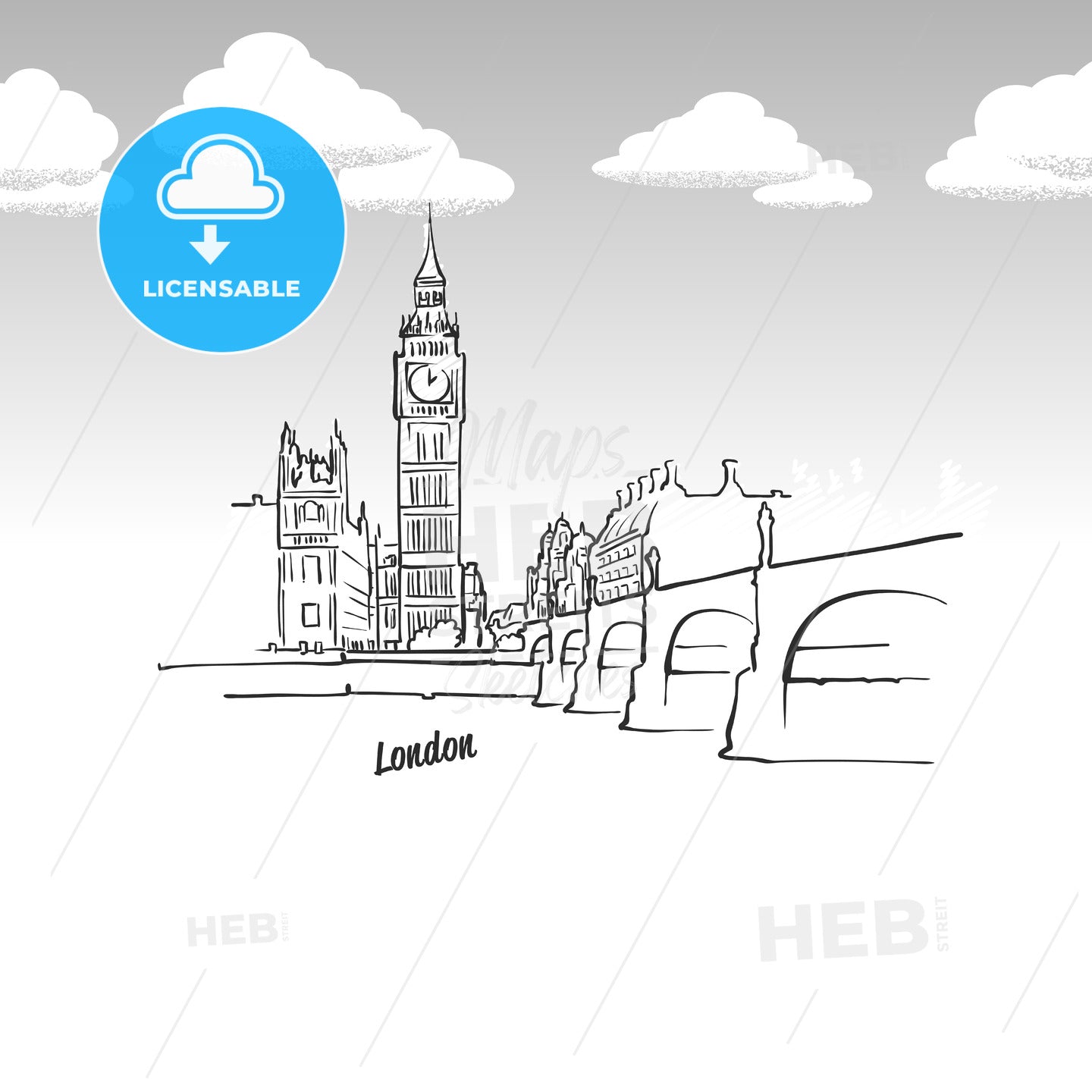 London, United Kingdom famous landmark sketch – instant download