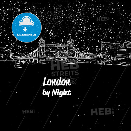 London by Night Skyline Panorama Sketch – instant download