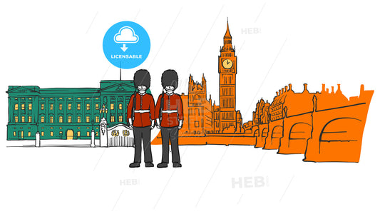 London royal palace and big ben sketch – instant download