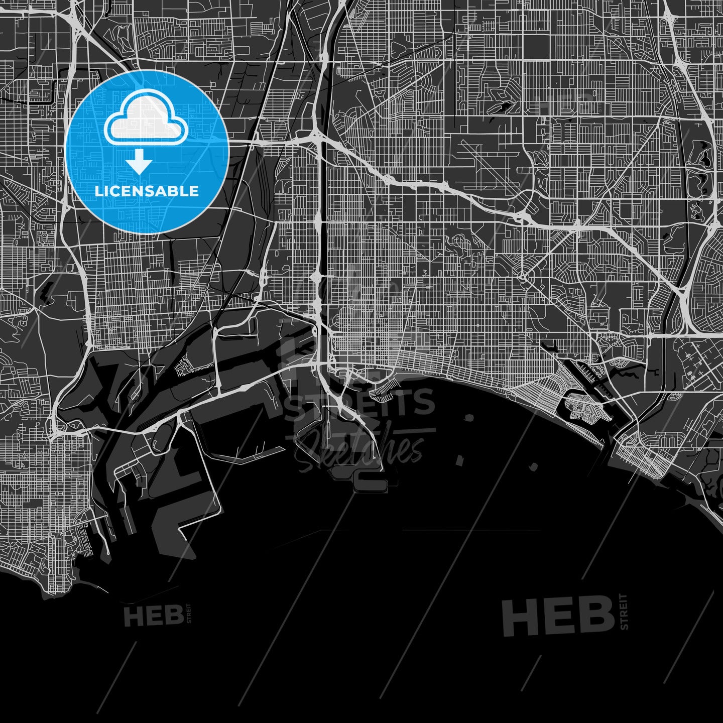 Long Beach, California - Area Map - Dark