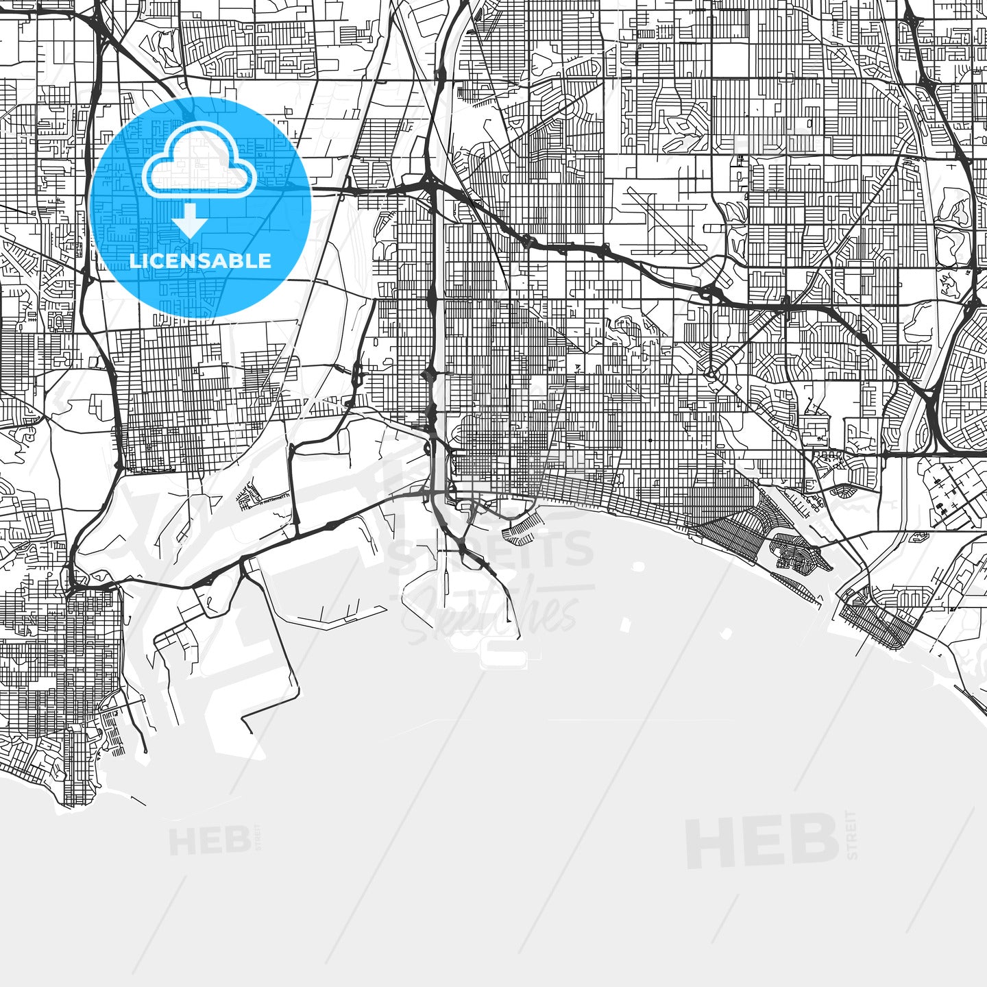 Long Beach, California - Area Map - Light