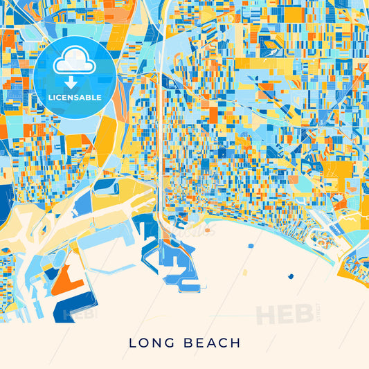 Long Beach colorful map poster template