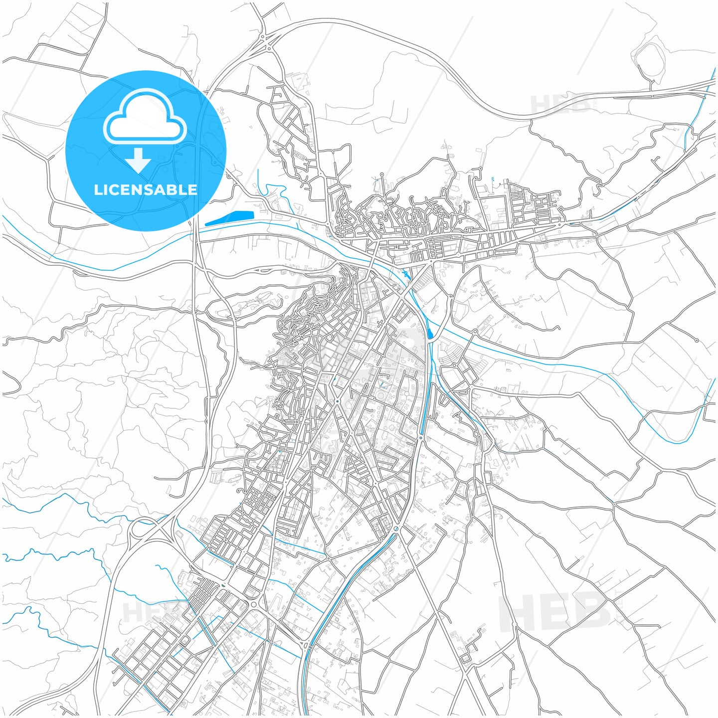 Lorca, Murcia, Spain, city map with high quality roads.