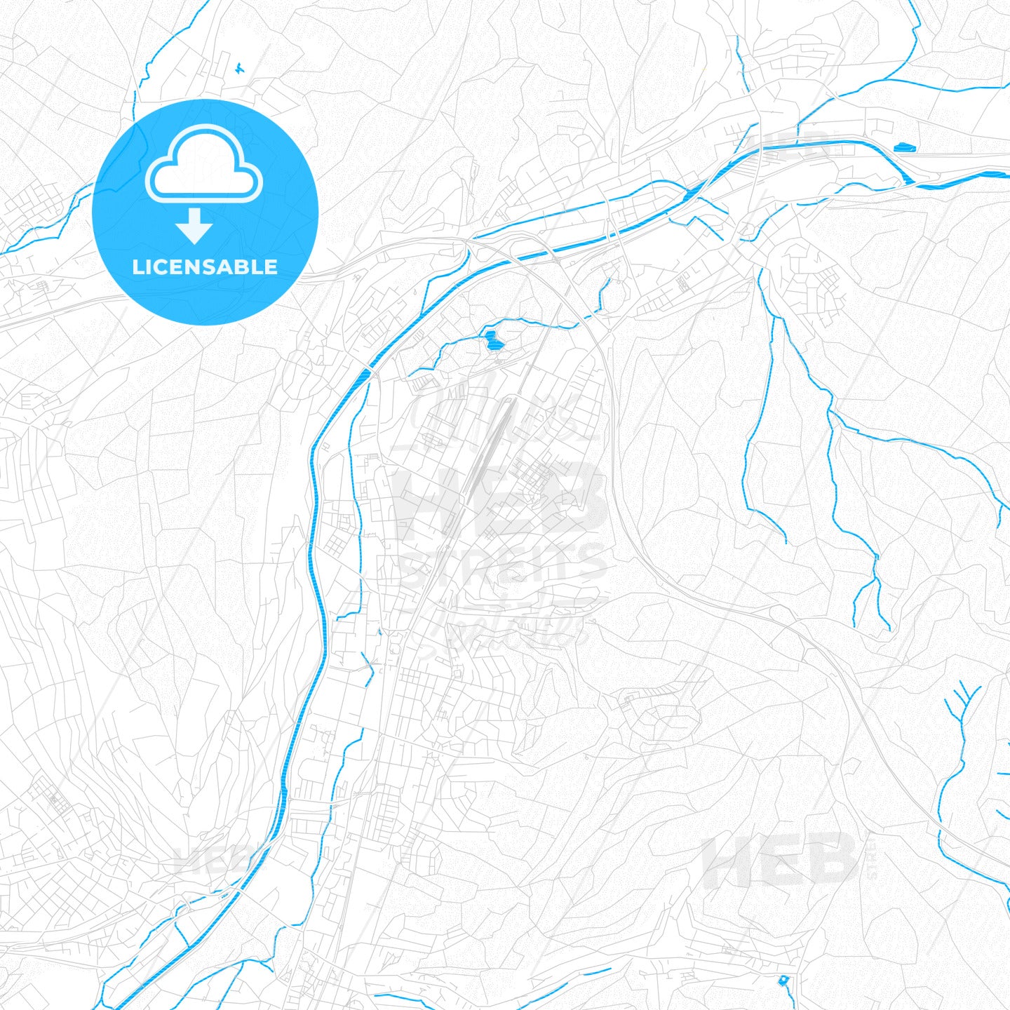 Lorrach, Germany PDF vector map with water in focus