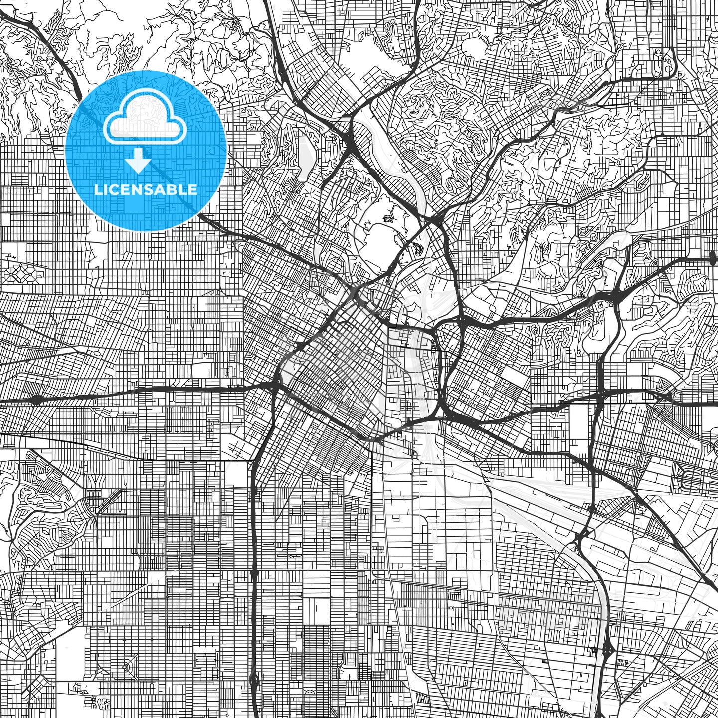 Los Angeles, California - Area Map - Light