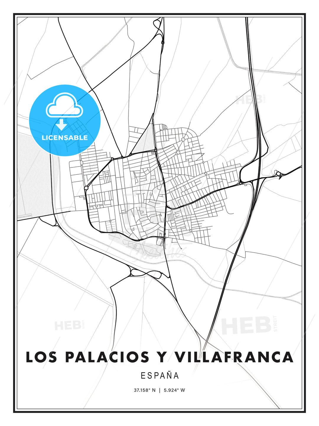 Los Palacios y Villafranca, Spain, Modern Print Template in Various Formats - HEBSTREITS Sketches