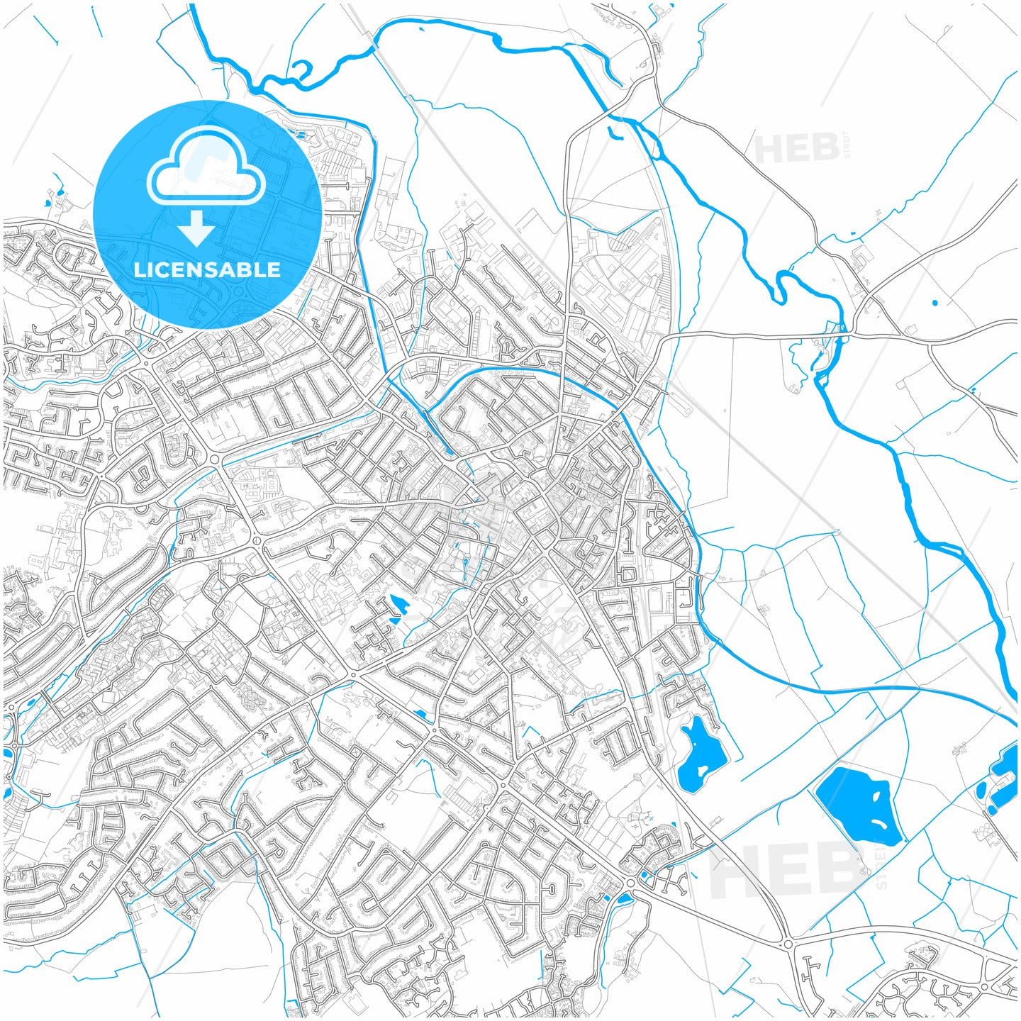 Loughborough, East Midlands, England, city map with high quality roads.