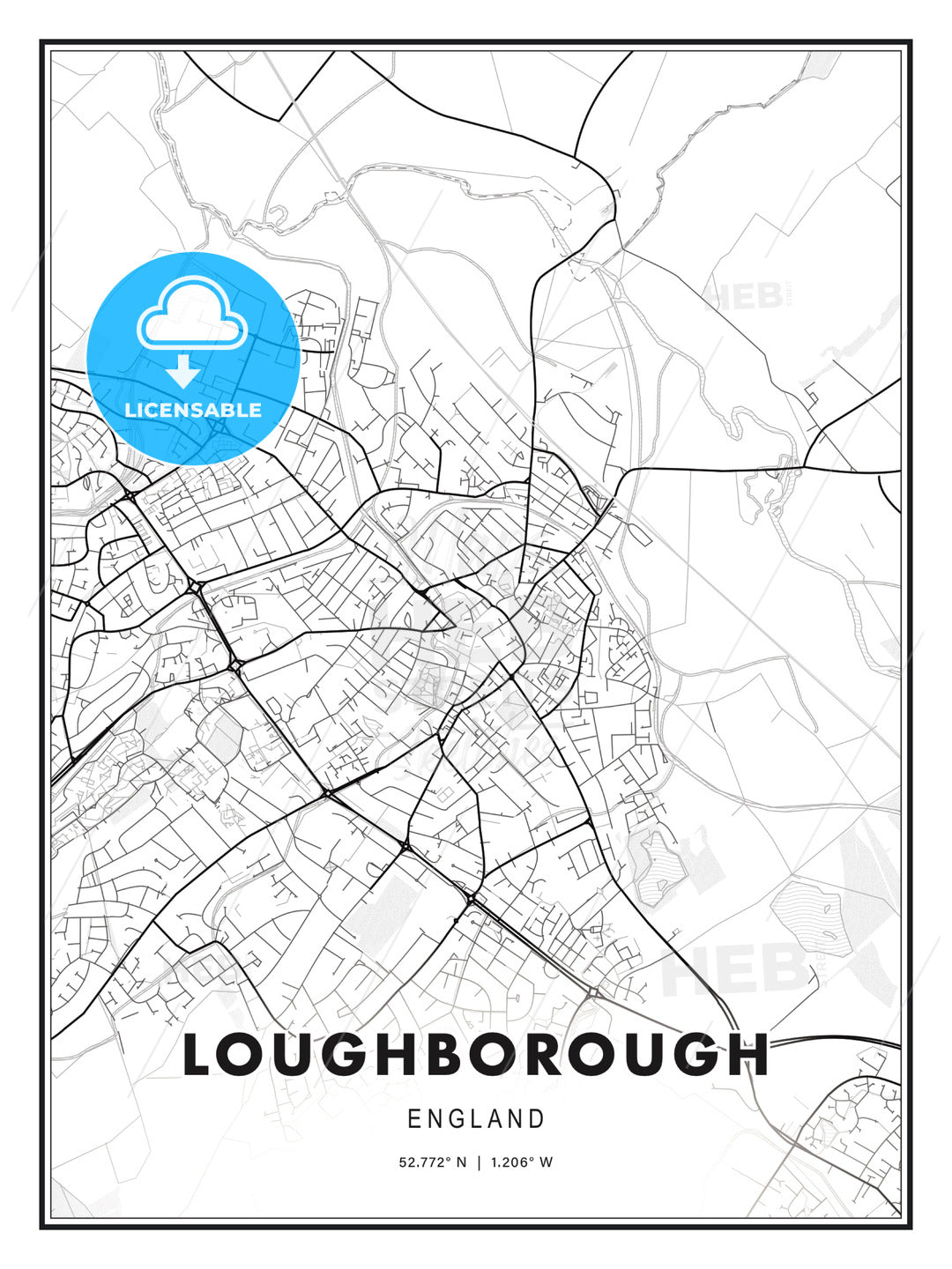 Loughborough, England, Modern Print Template in Various Formats - HEBSTREITS Sketches