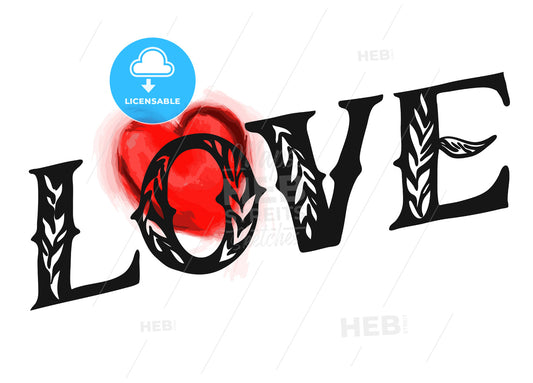 Love Type with red heart – instant download