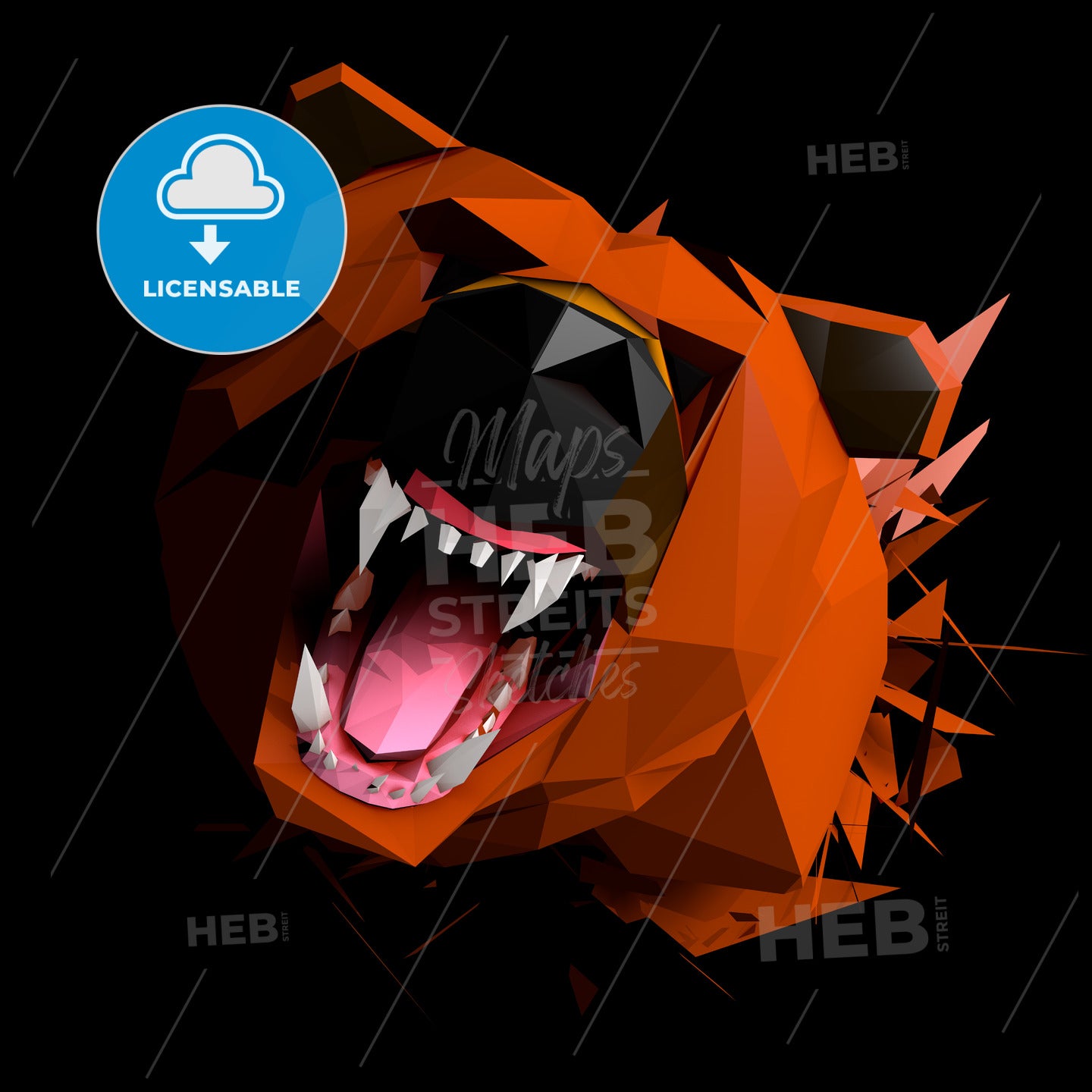 Low Poly Bear cries, Face view, Frontal Portrait shot – instant download