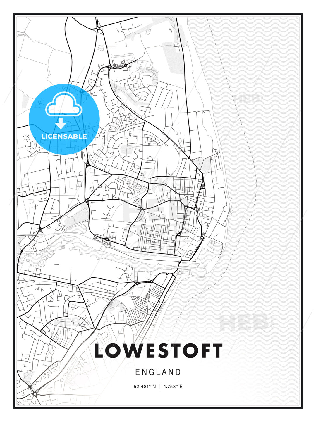 Lowestoft, England, Modern Print Template in Various Formats - HEBSTREITS Sketches