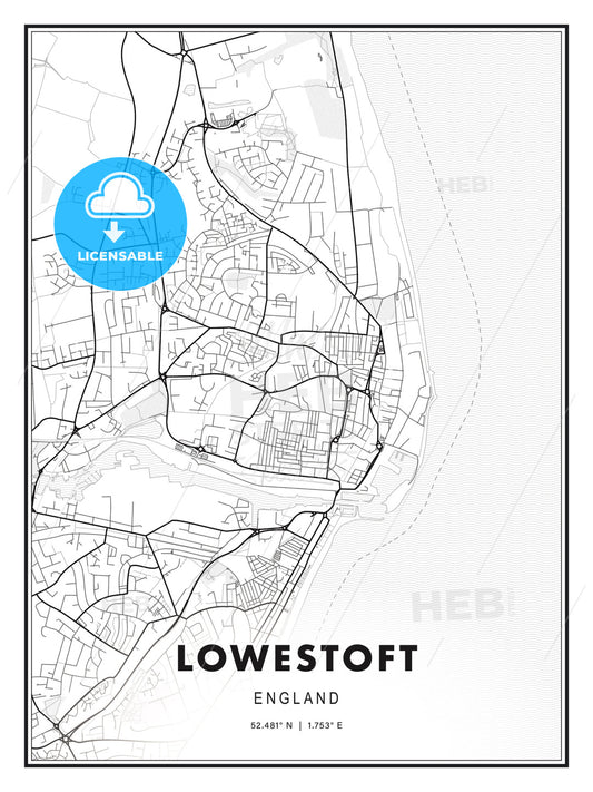 Lowestoft, England, Modern Print Template in Various Formats - HEBSTREITS Sketches