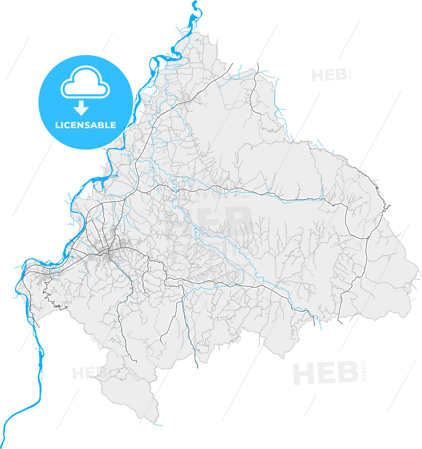 Loznica, Mačva, Serbia, high quality vector map