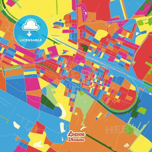 Lozova, Ukraine Crazy Colorful Street Map Poster Template - HEBSTREITS Sketches