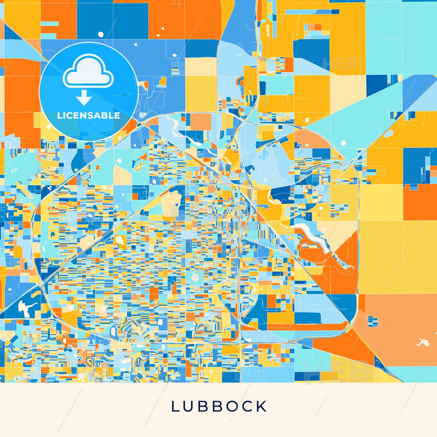 Lubbock colorful map poster template