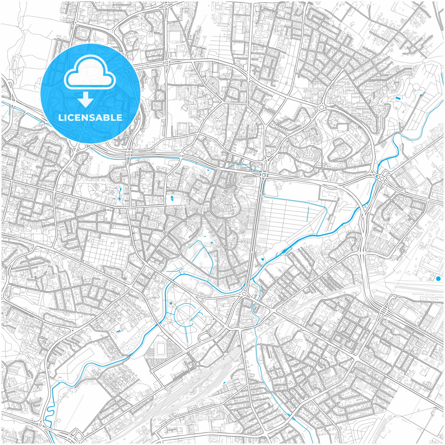 Lublin, Lublin, Poland, city map with high quality roads.