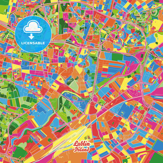 Lublin, Poland Crazy Colorful Street Map Poster Template - HEBSTREITS Sketches