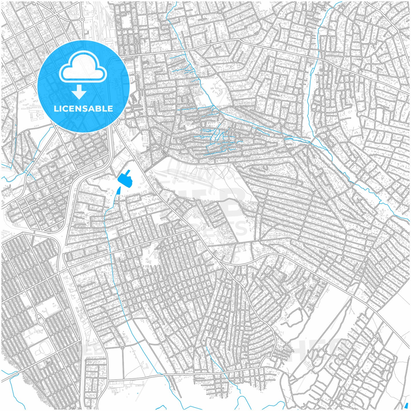 Lubumbashi, DR Congo, city map with high quality roads.