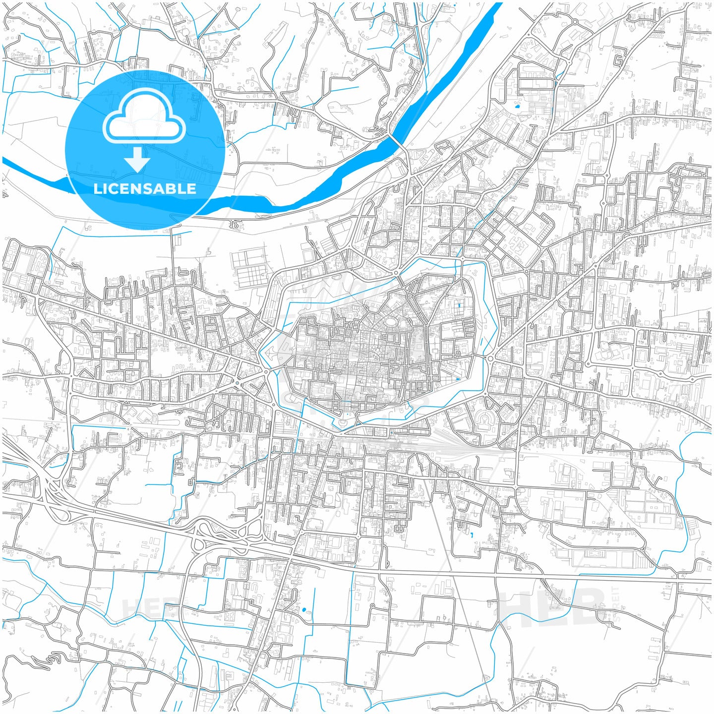 Lucca, Tuscany, Italy, city map with high quality roads.