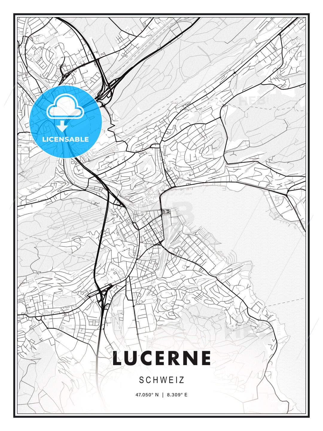 Lucerne, Switzerland, Modern Print Template in Various Formats - HEBSTREITS Sketches