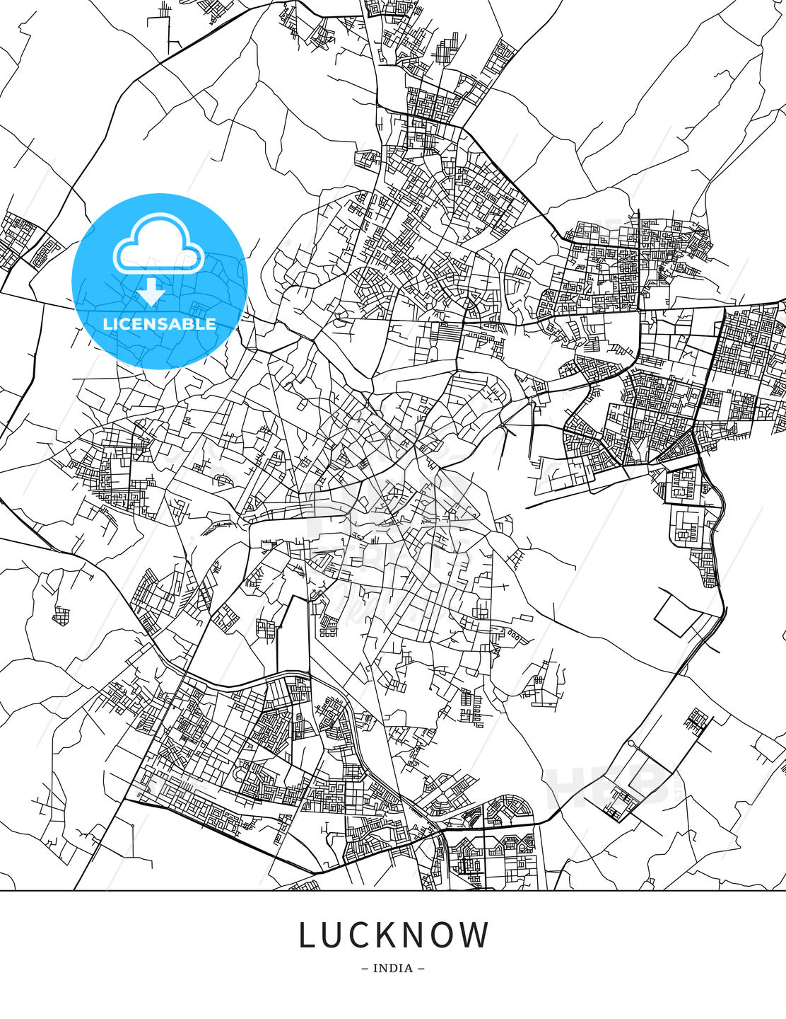 Lucknow, India, Map poster borderless print template - HEBSTREITS