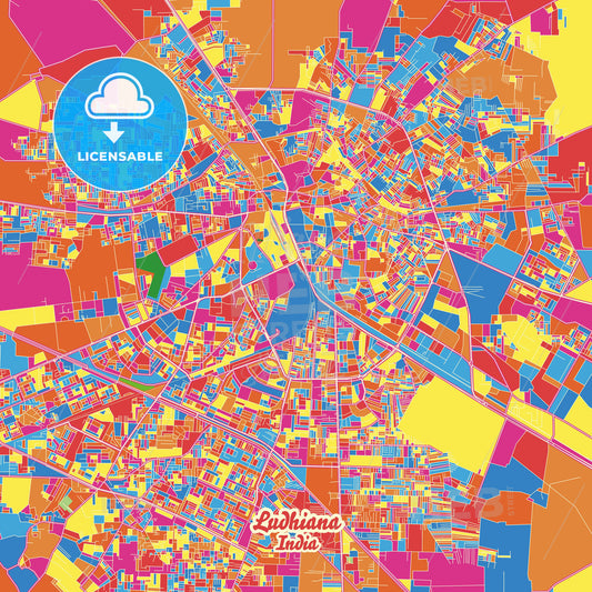 Ludhiana, India Crazy Colorful Street Map Poster Template - HEBSTREITS Sketches