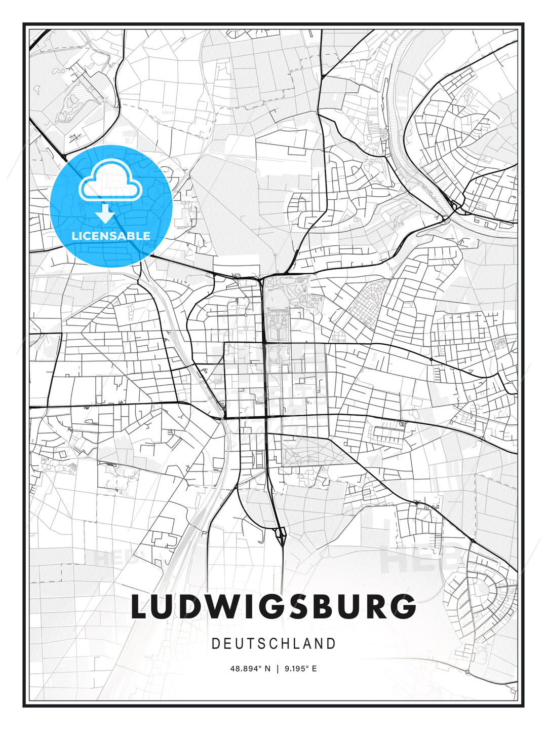 Ludwigsburg, Germany, Modern Print Template in Various Formats - HEBSTREITS Sketches