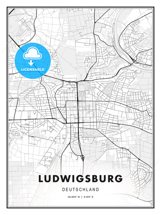 Ludwigsburg, Germany, Modern Print Template in Various Formats - HEBSTREITS Sketches