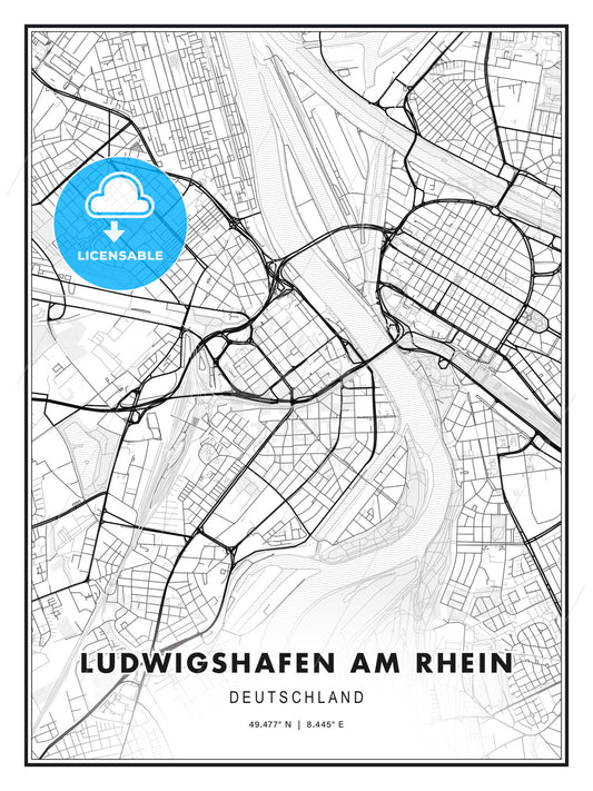 Ludwigshafen am Rhein, Germany, Modern Print Template in Various Formats - HEBSTREITS Sketches