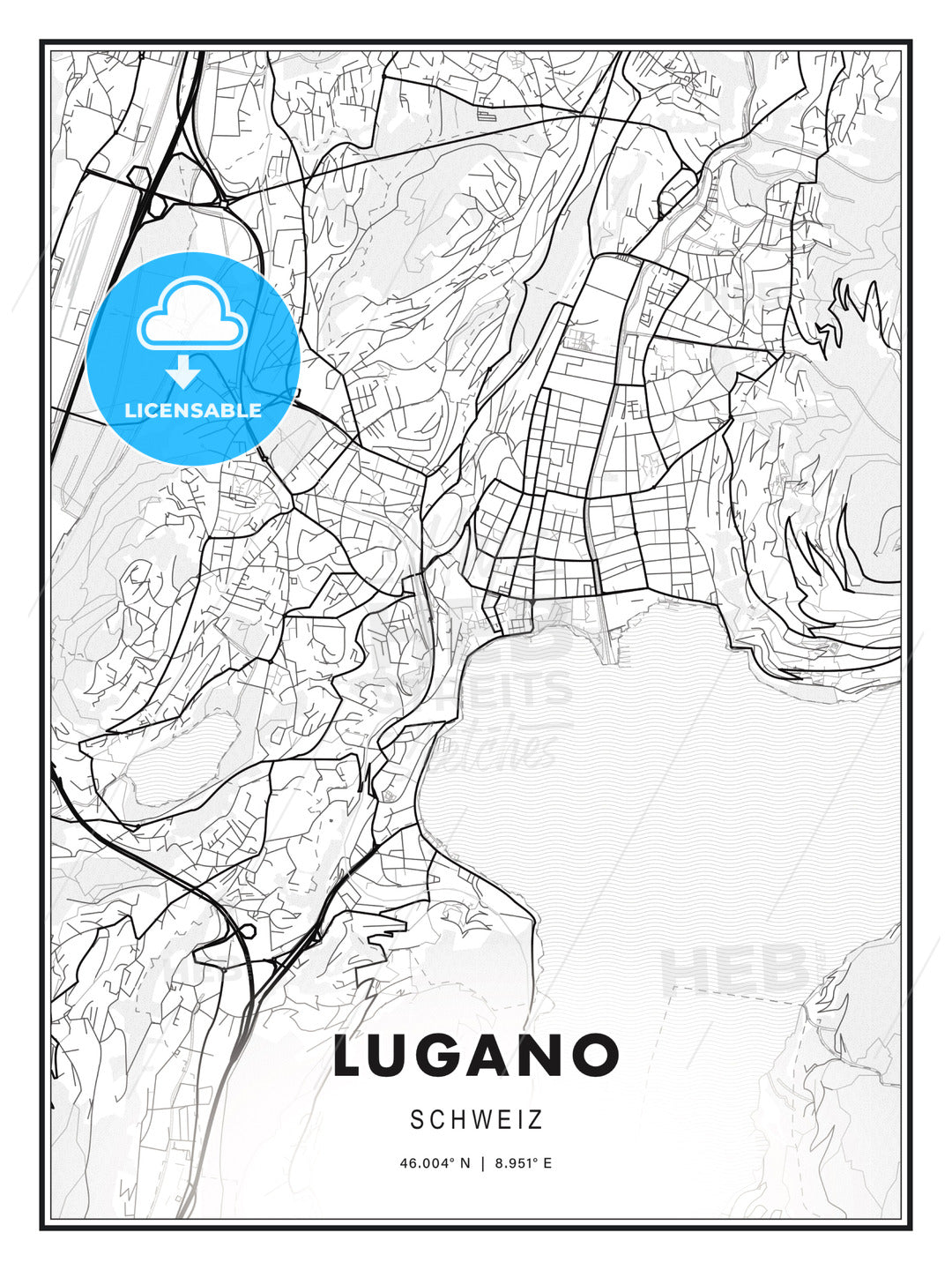 Lugano, Switzerland, Modern Print Template in Various Formats - HEBSTREITS Sketches