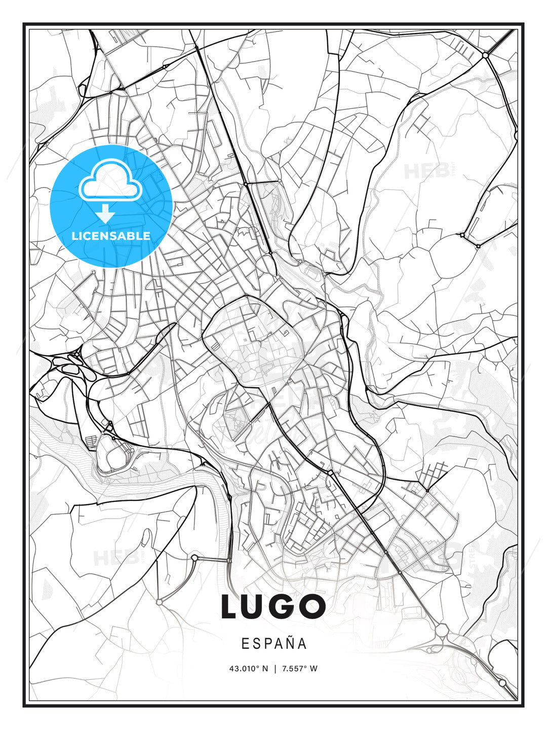 Lugo, Spain, Modern Print Template in Various Formats - HEBSTREITS Sketches