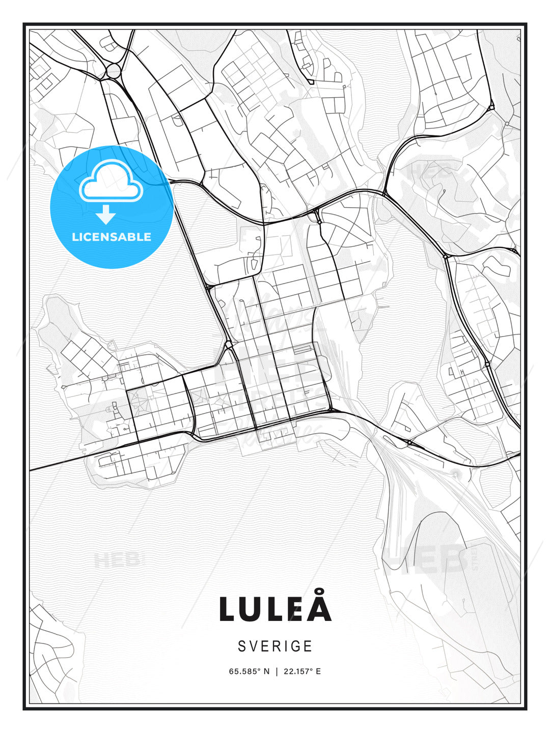 Luleå, Sweden, Modern Map Print Template in Various Formats - HEBSTREITS